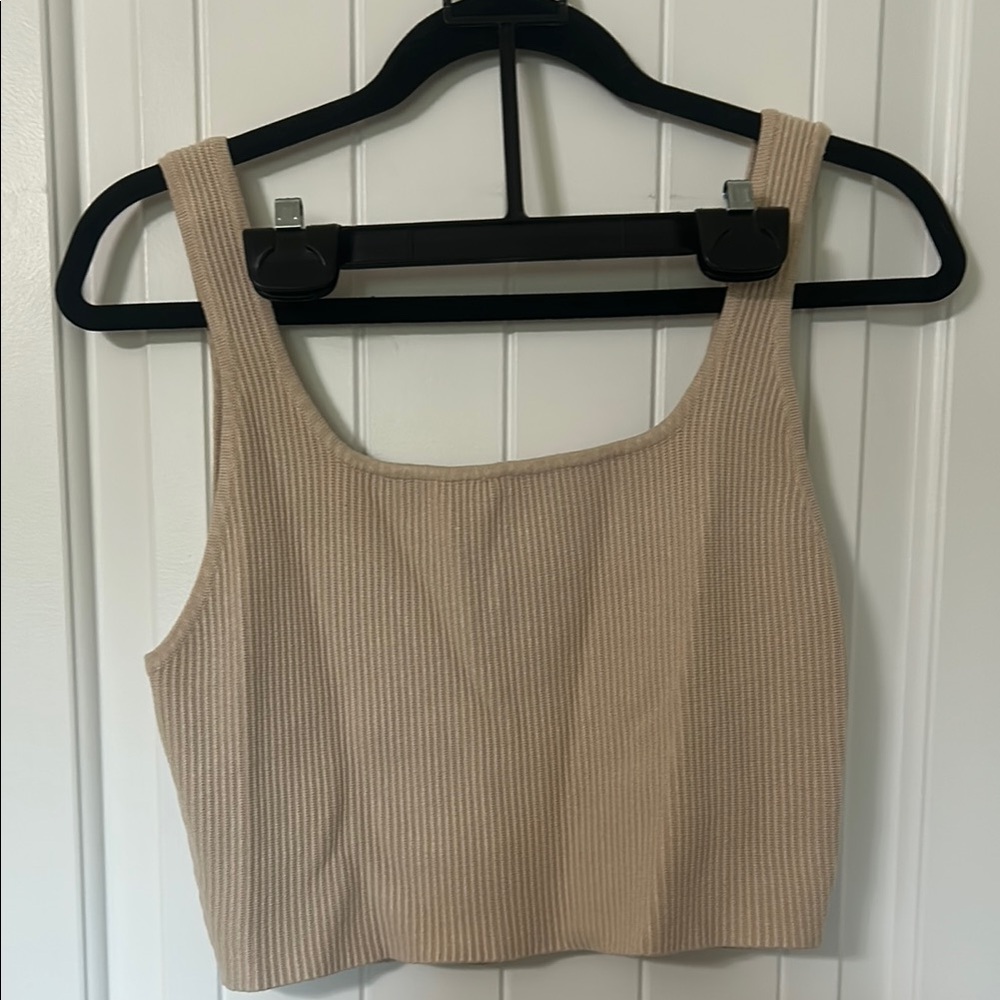 House of Harlow 1960 Tan Ribbed Crop Tank Top